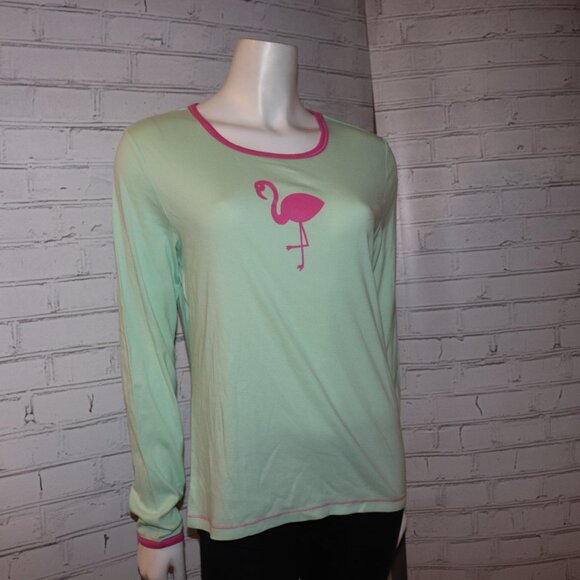 Light green and pink Pajama top with Flamingo By Character Size Medium - Picture 3 of 5
